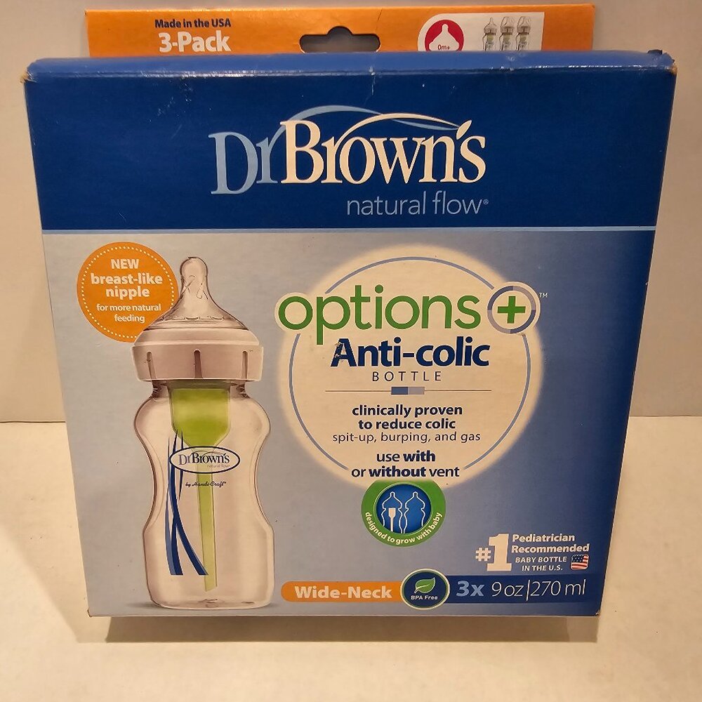 Dr. Brown's Natural Flow Options Baby Bottles wide neck 3 Pack 9 Oz level 1 New